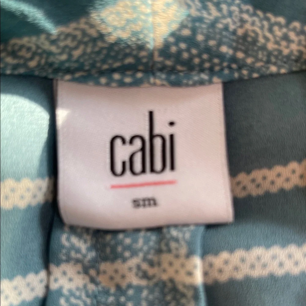 CAbi Teal and White Surplice Blouse - Picture 2 of 8